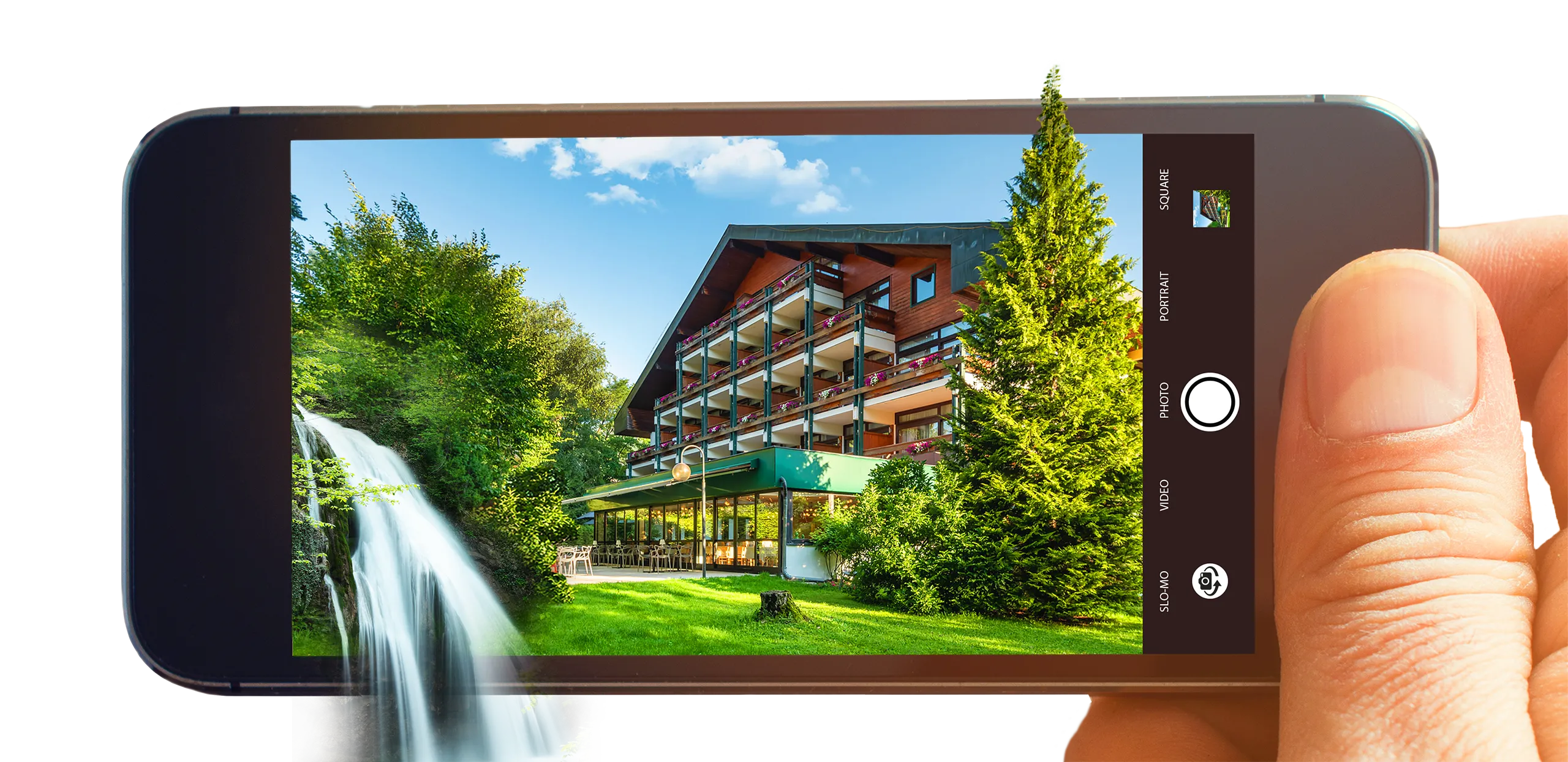 Bildmontage mit Frontansicht auf das Hotel Alpenland in St. Johann im Pongau